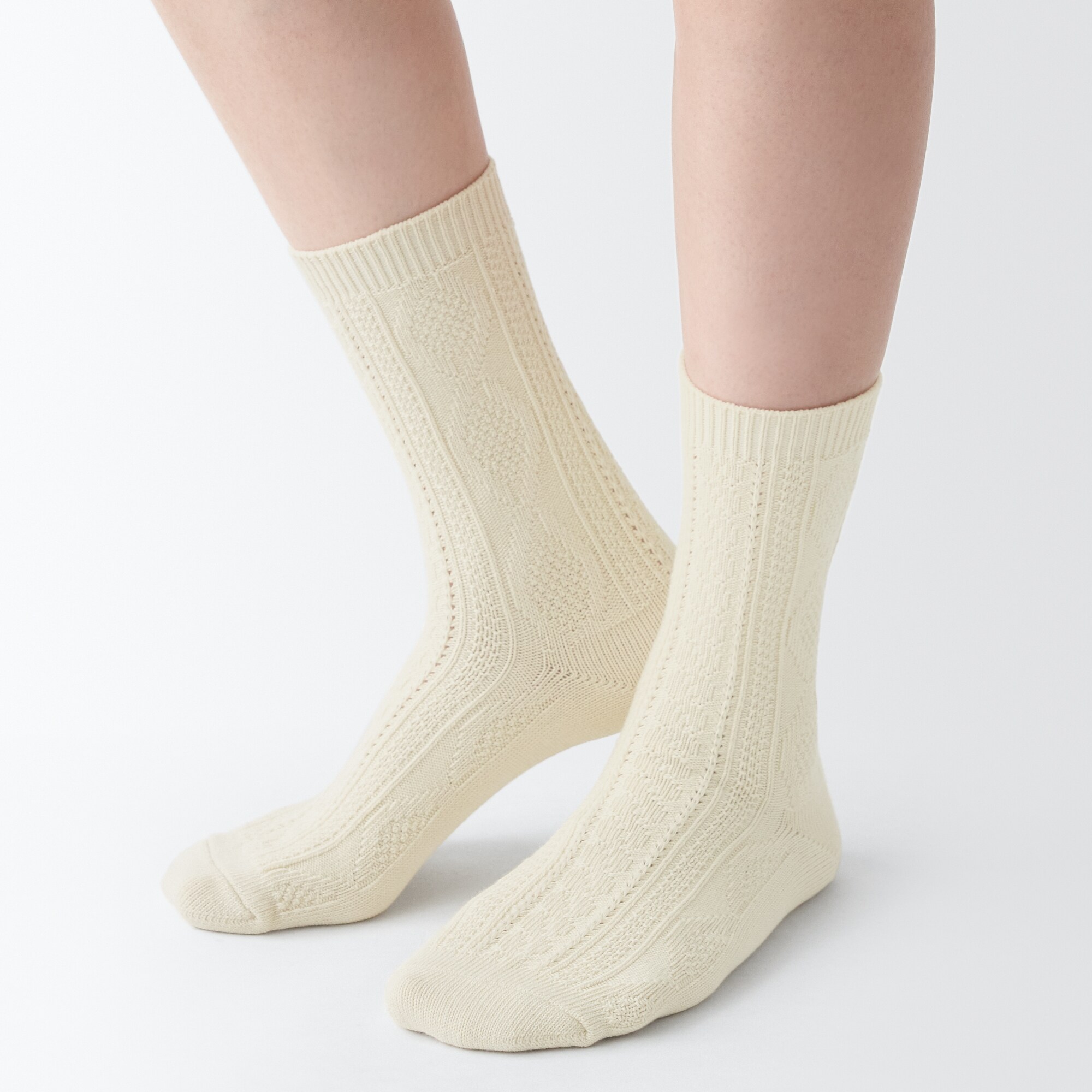 足なり直角　履き口やわらか　柄編み　靴下（婦人）