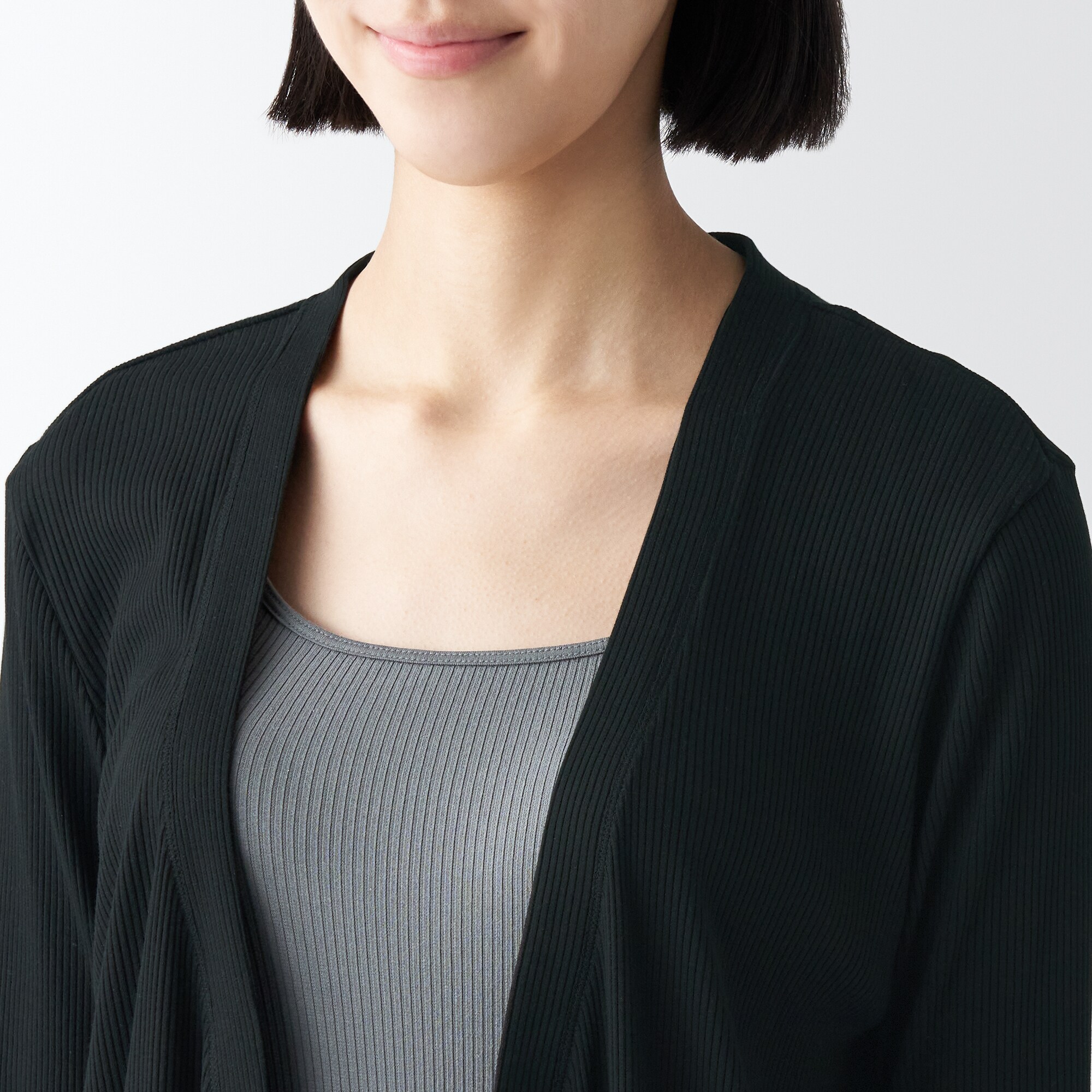 なめらかリブ　ロングカーディガン