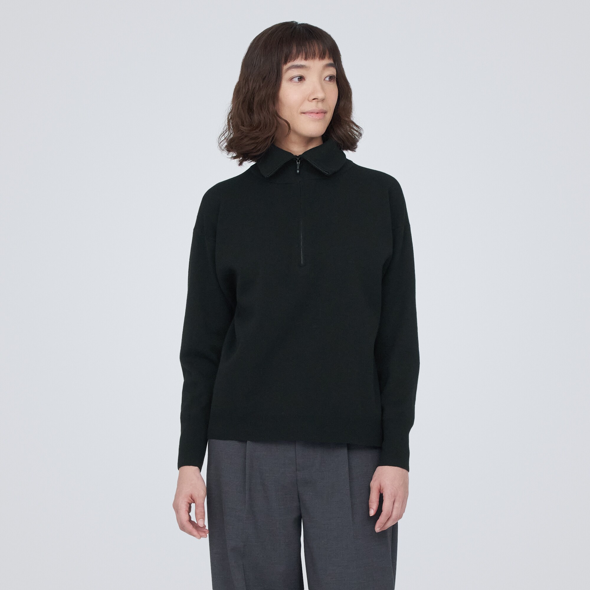 洗えるミラノリブ編みハーフジップセーター（婦人）