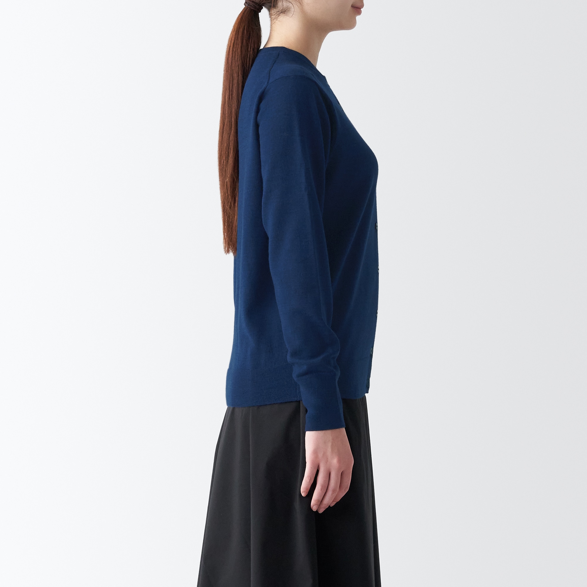 洗えるウールハイゲージクルーネックカーディガン