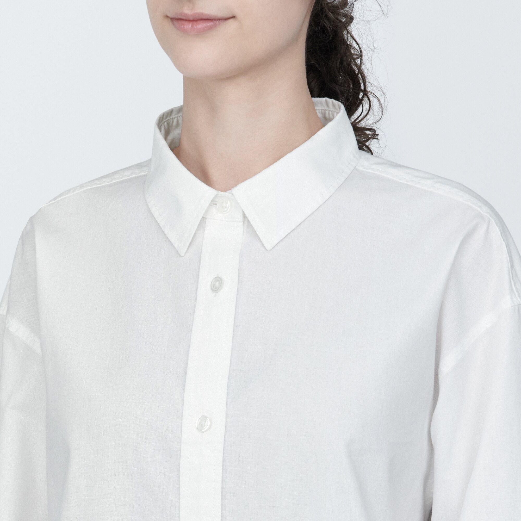 婦人　洗いざらし　ブロードレギュラーカラー長袖ワンピース