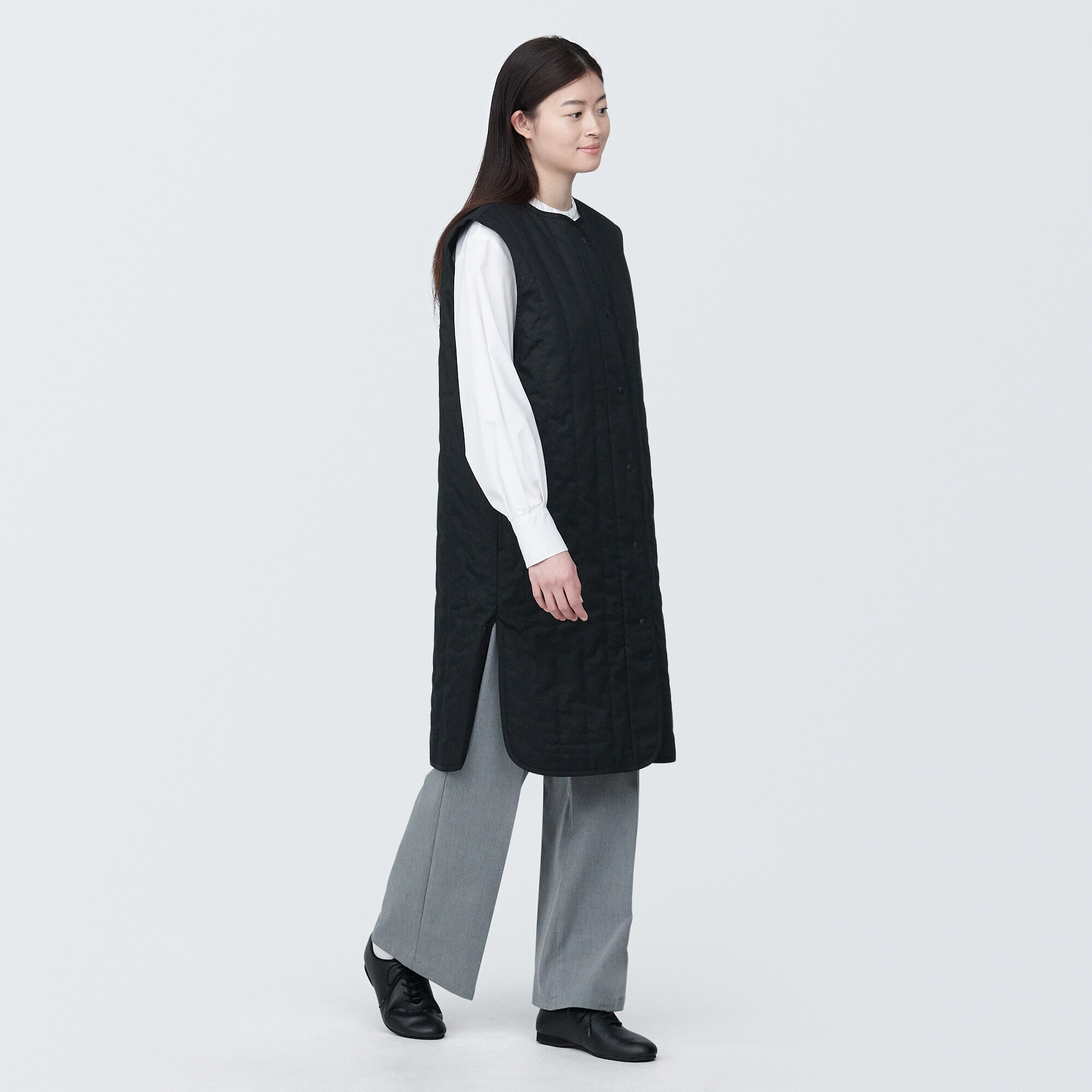 婦人　木の実から作ったカポック混中わたロングジレ