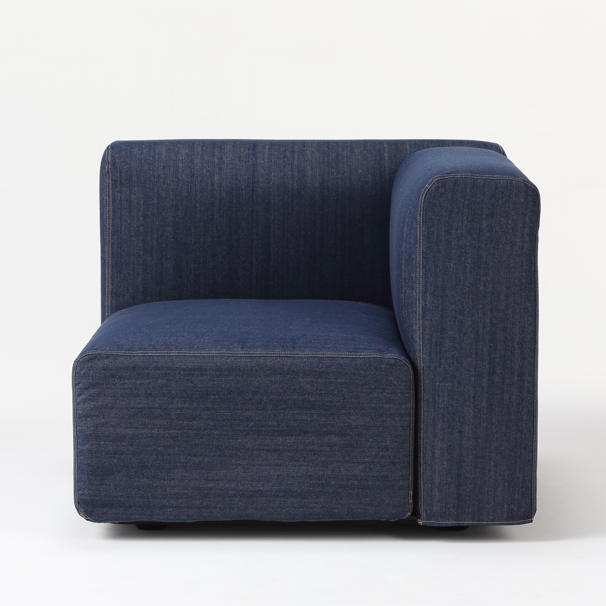 【カバー】綿デニムユニットソファアーム付小用カバー／ブルー