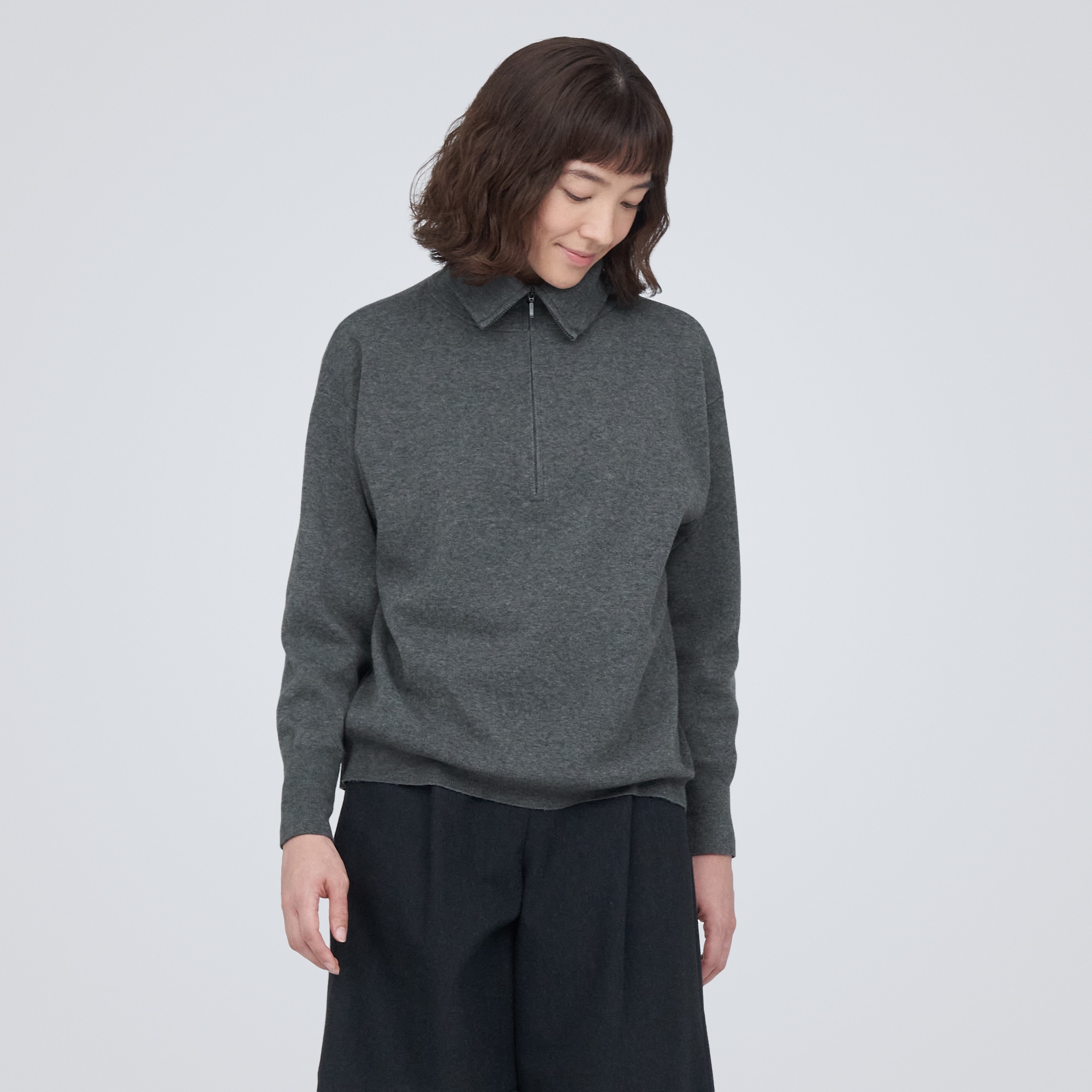 洗えるミラノリブ編みハーフジップセーター（婦人）