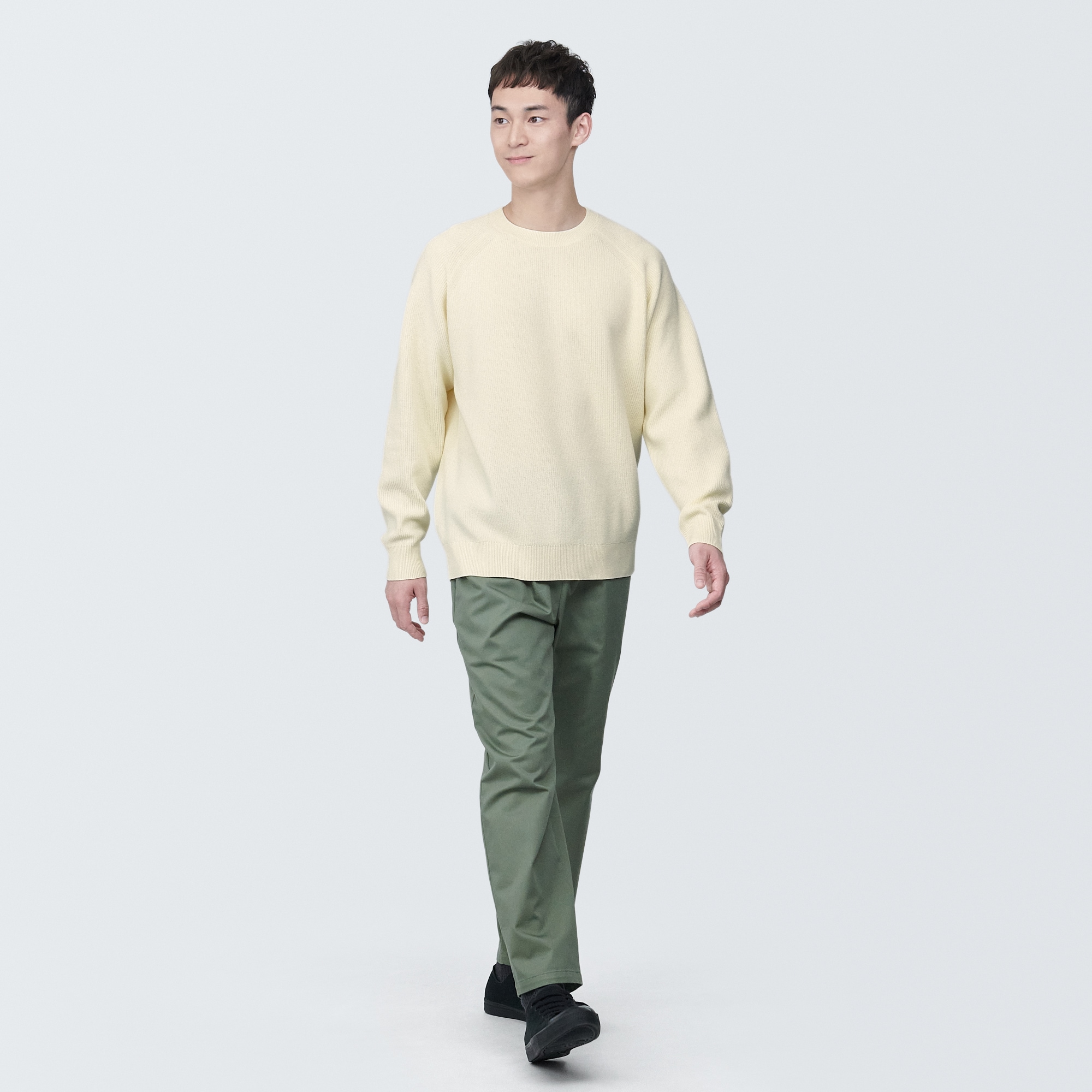 紳士　洗える畦編みクルーネックセーター