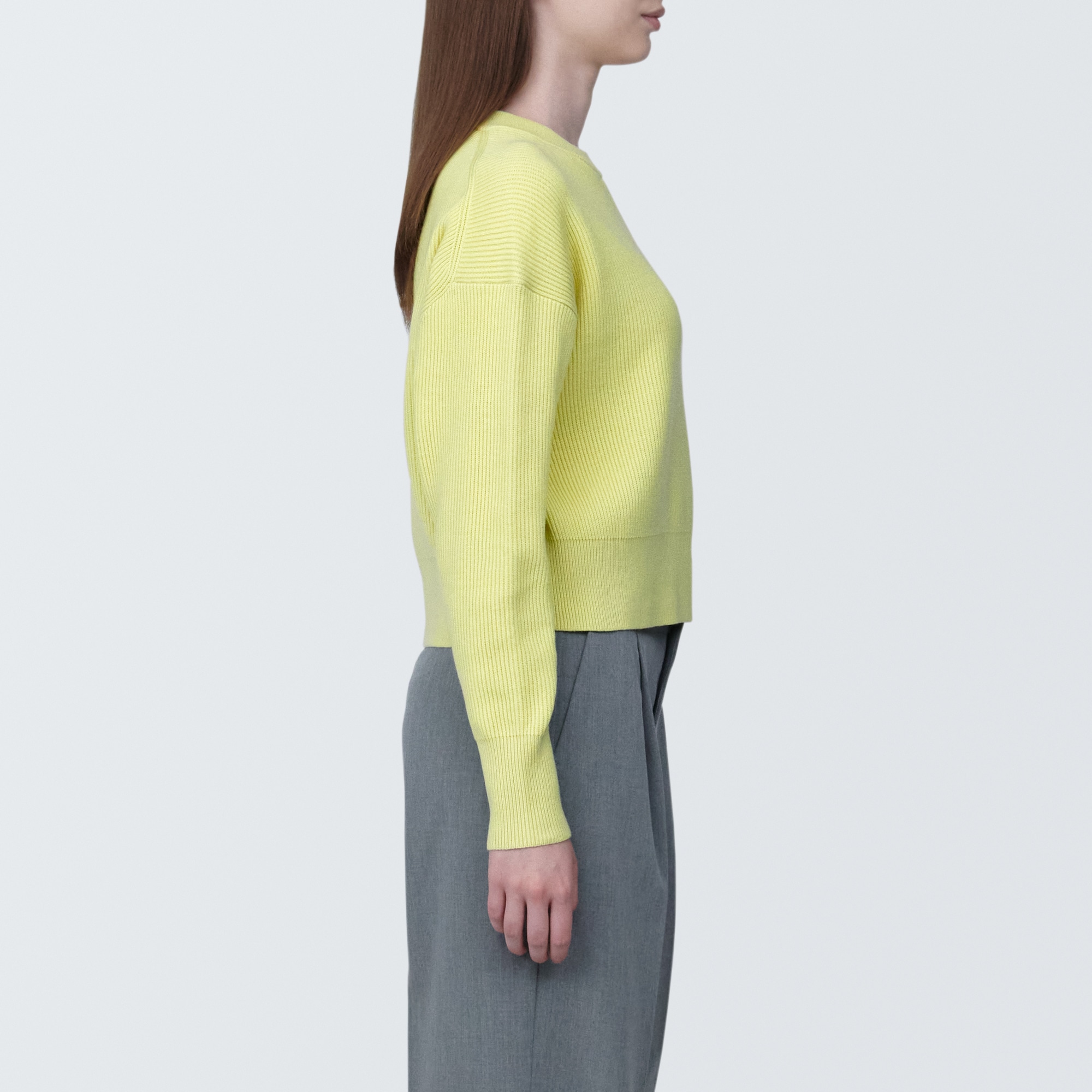 婦人　洗える畦編みショート丈クルーネックセーター