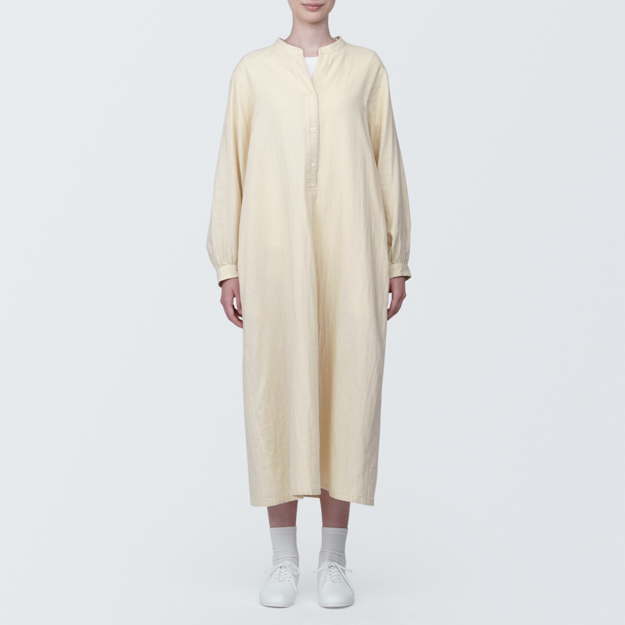 婦人　カポック混二重ガーゼ　長袖ワンピース