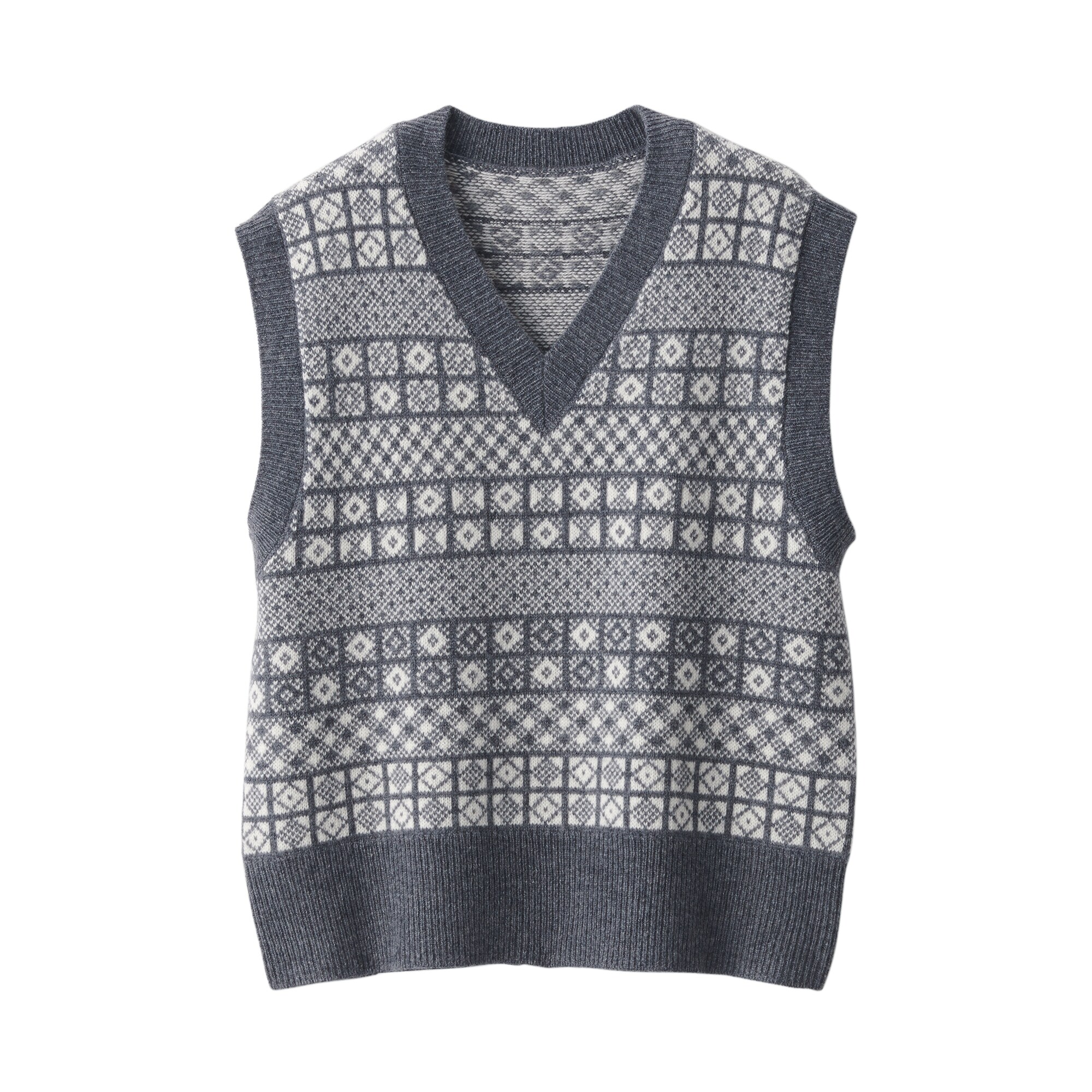 メリノウールジャカード編みＶネックベスト