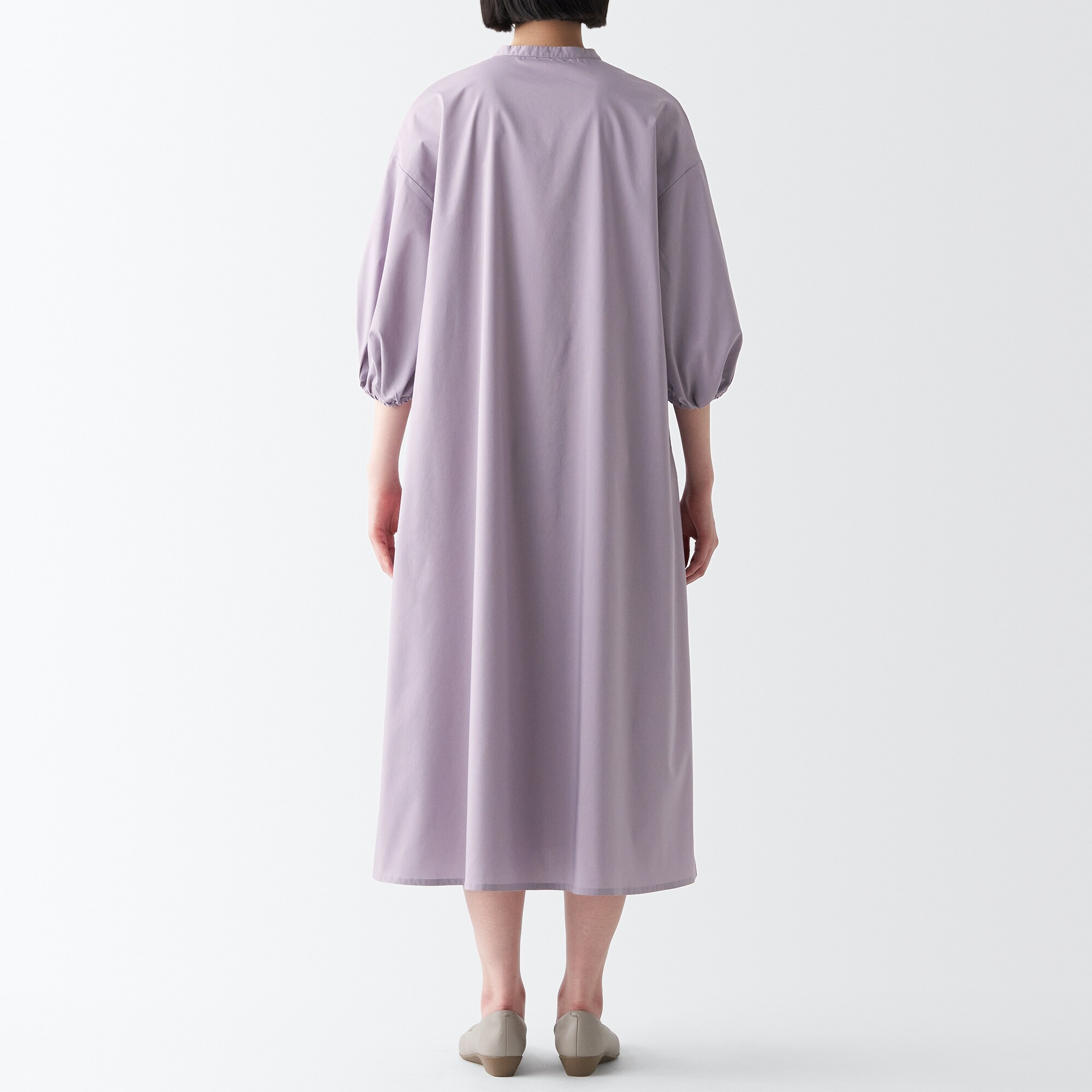 乾きやすいブロード七分袖ワンピース