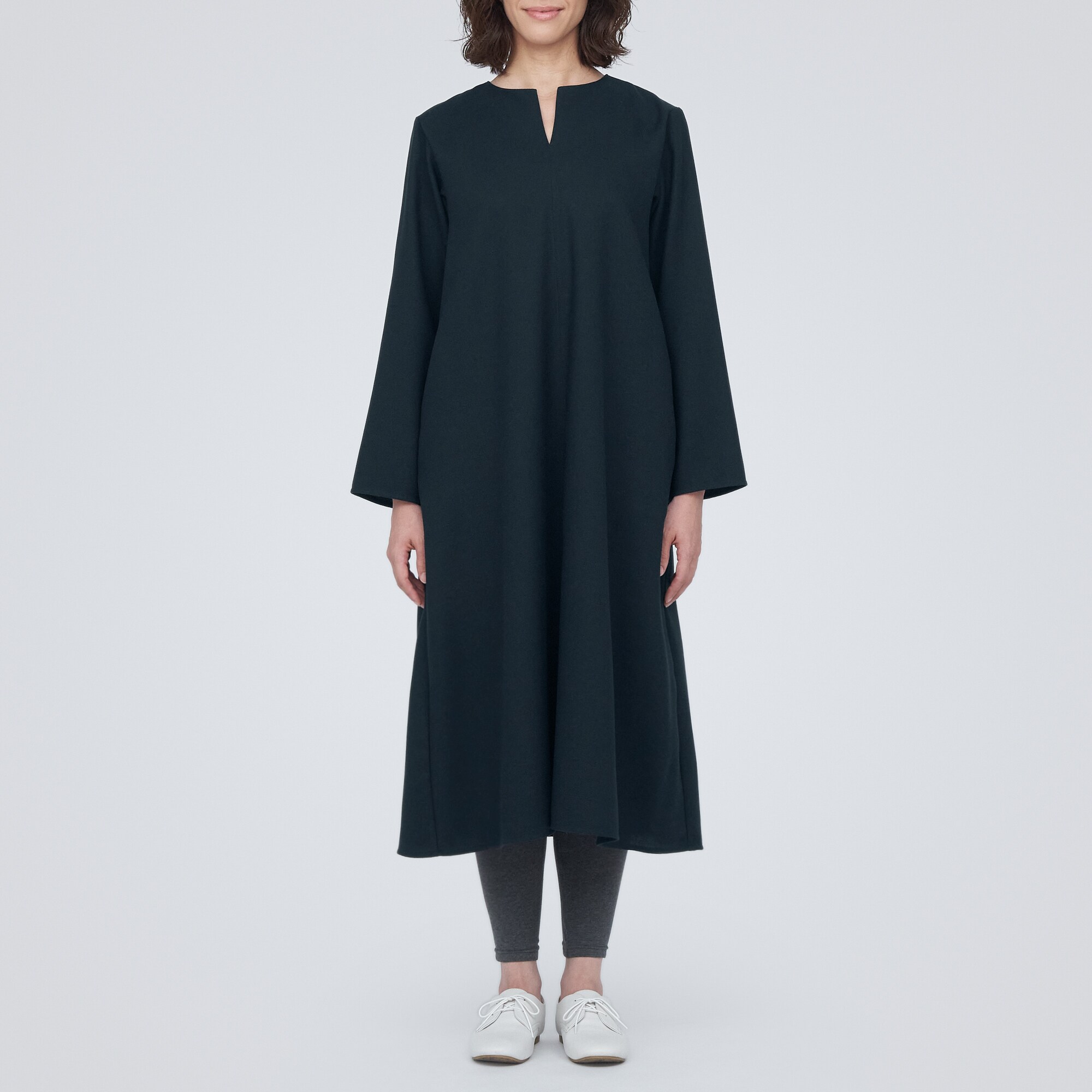 起毛キーネック長袖ワンピース