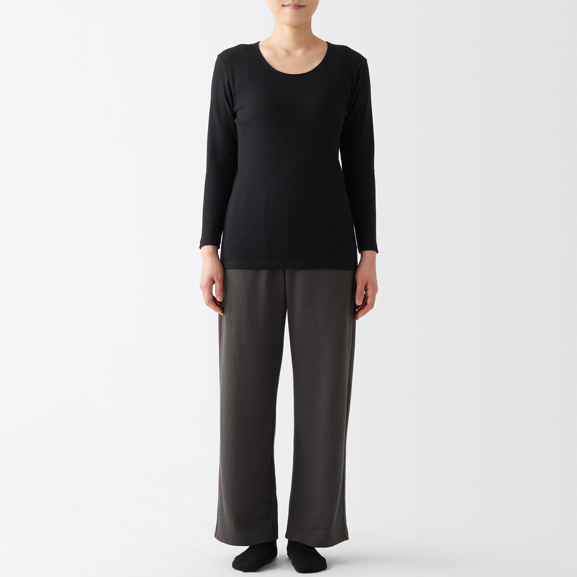 あったか綿　厚手　Ｕネック八分袖Ｔシャツ