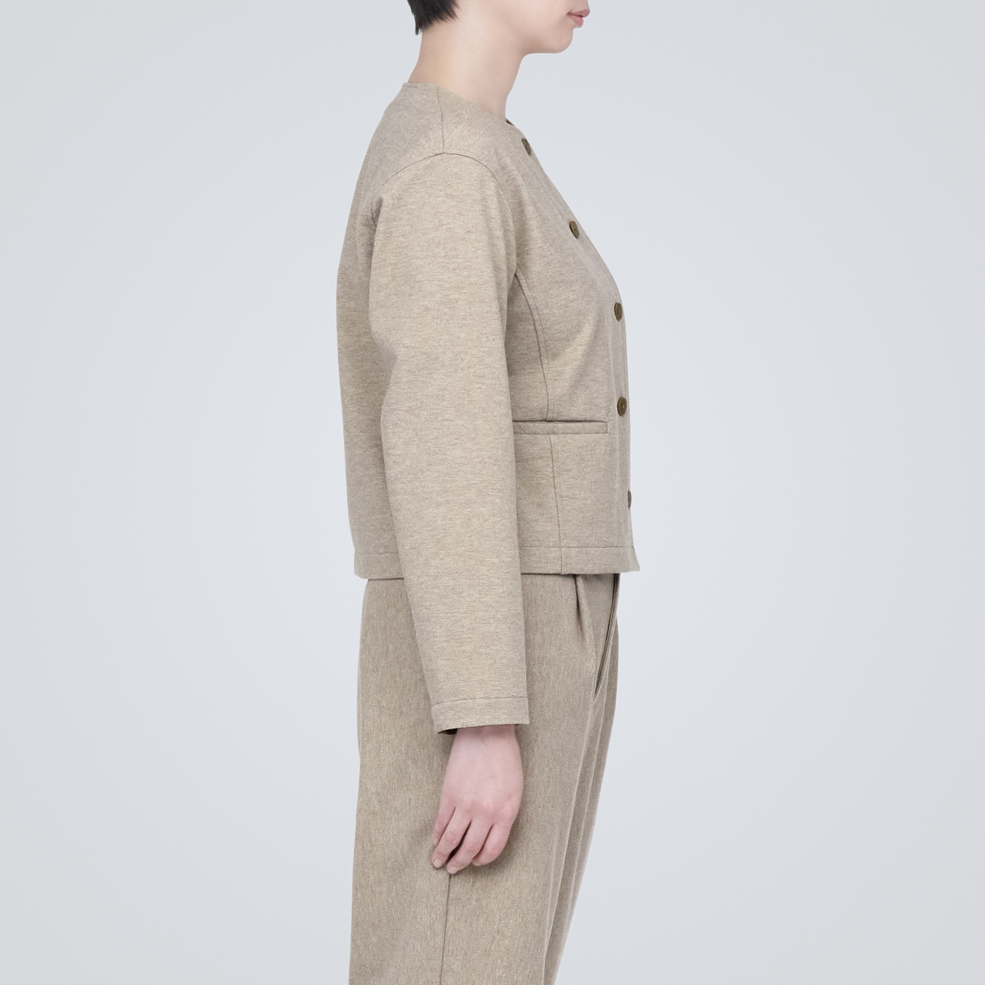 ストレッチ起毛ノーカラージャケット