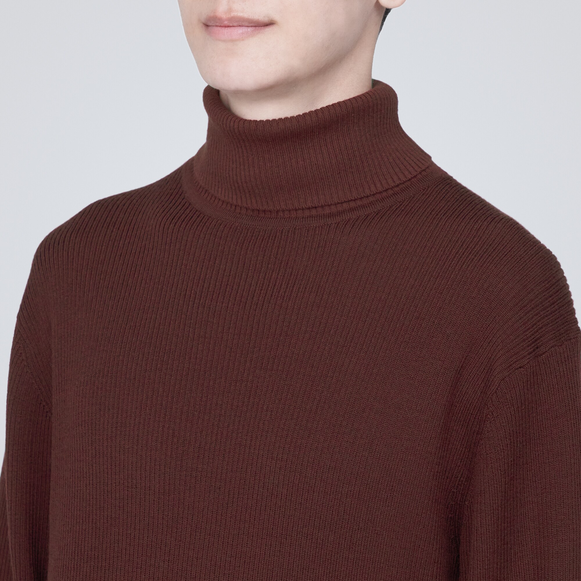 洗えるウールリブタートルネックセーター