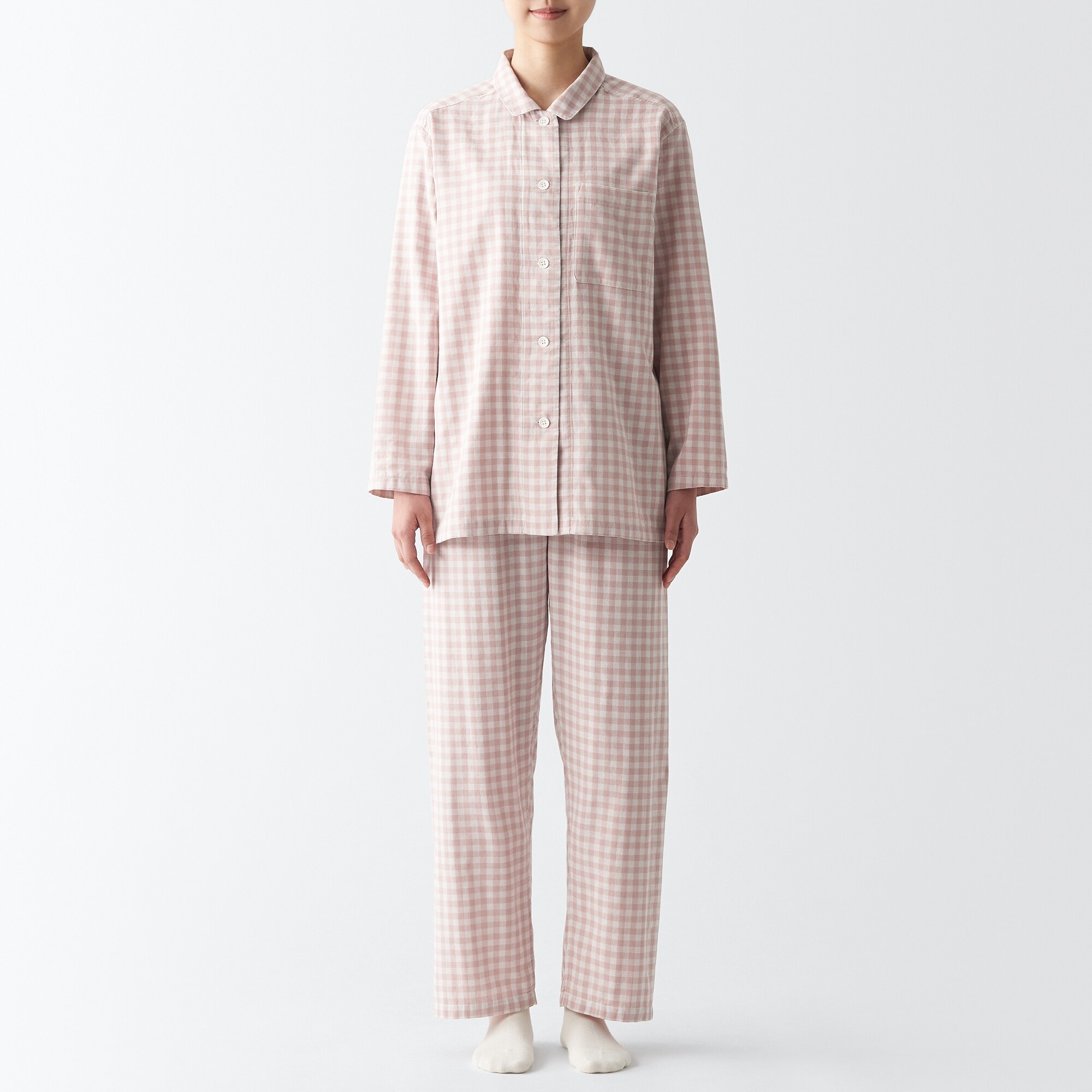 【年中着られる定番】脇に縫い目のない　二重ガーゼパジャマ
