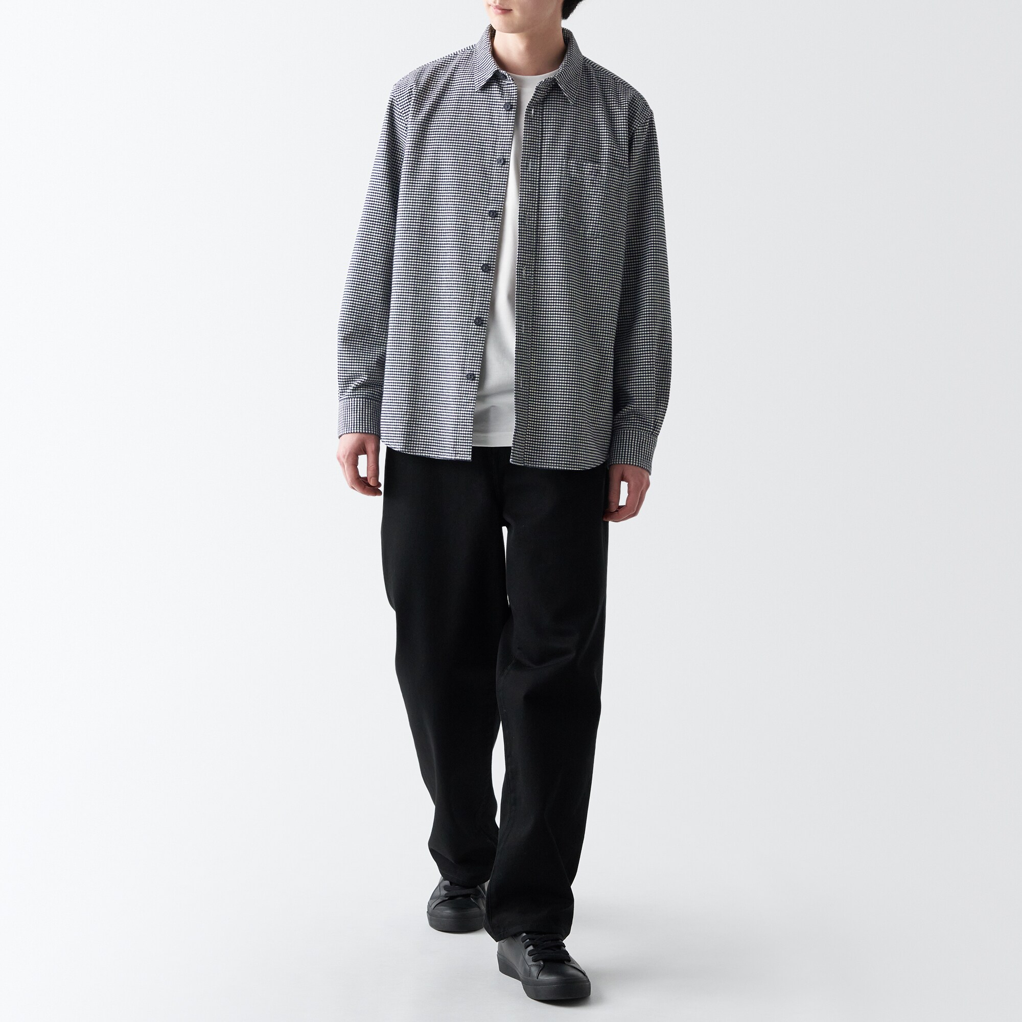 両面起毛フランネル長袖シャツ