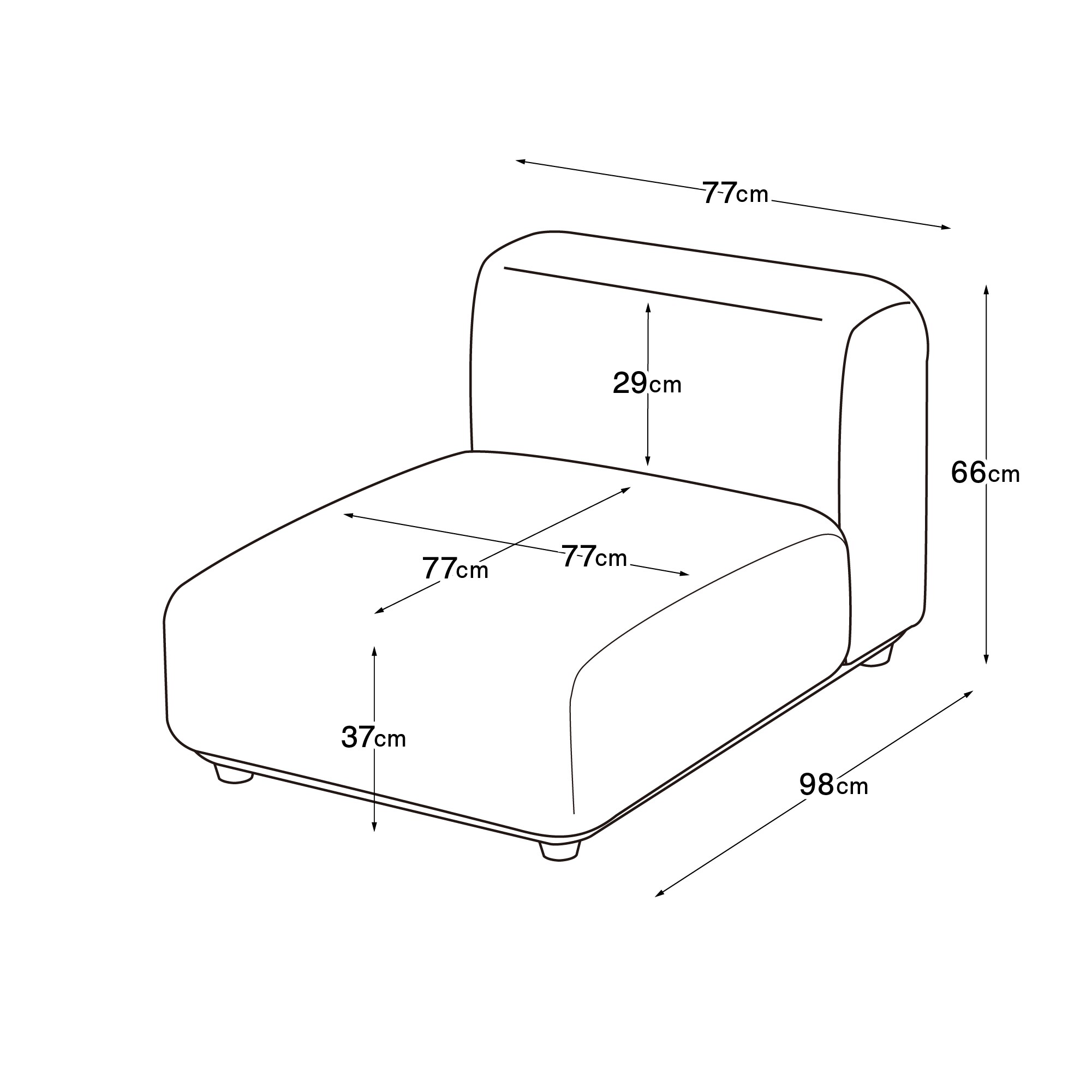 ユニットソファ本体アームレス　大（カバー別売り）