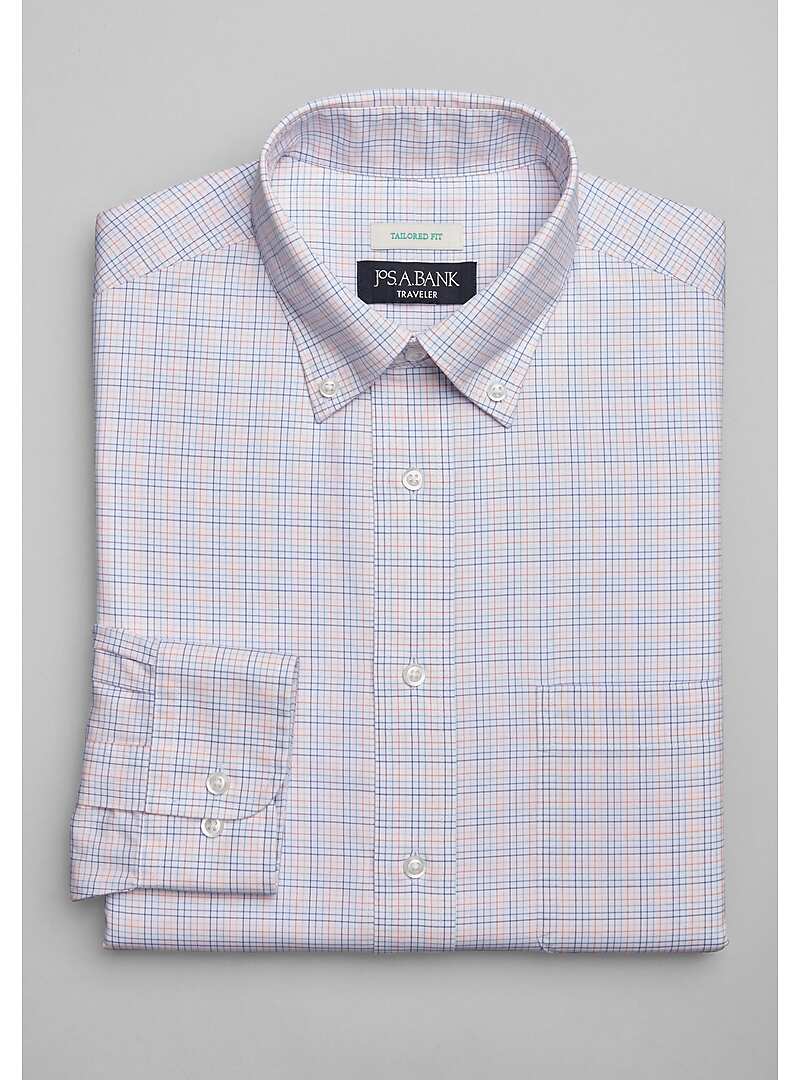 Traveler Collection Tailored Fit Button-Down Collar Mini Plaid Dress Shirt - Big & Tall#5FV4