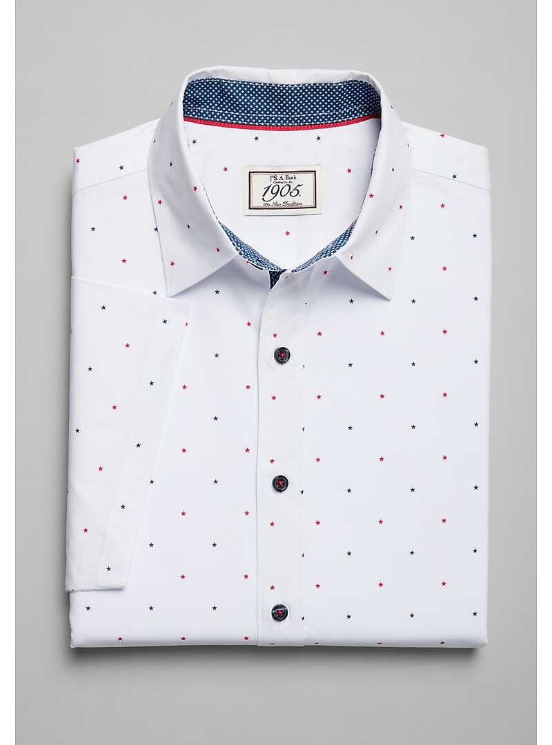 1905 Collection Tailored Fit Star Dot Print Short Sleeve Sportshirt - Big & Tall#6HY5