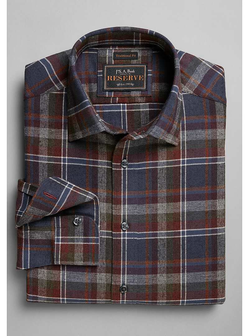Reserve Collection Traditional Fit Spread Collar Plaid Sportshirt - Big & Tall#6M6N