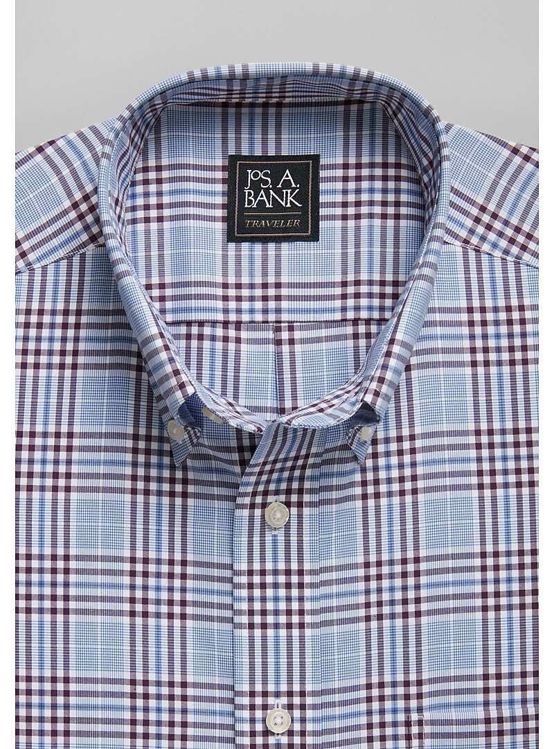 Traveler Collection Tailored Fit Button-Down Collar Grid Sportshirt#6M3L
