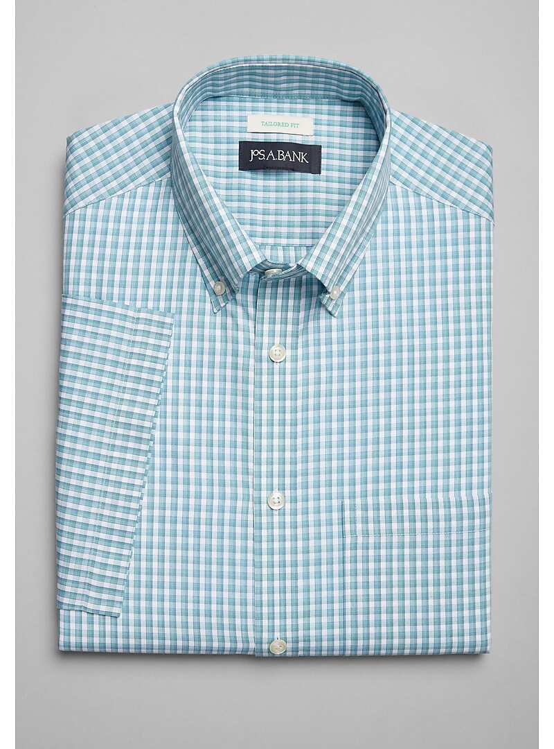 Reserve Collection Tailored Fit Button-Down Collar Melange Check Short Sleeve Sportshirt - Big & Tall#6MMU