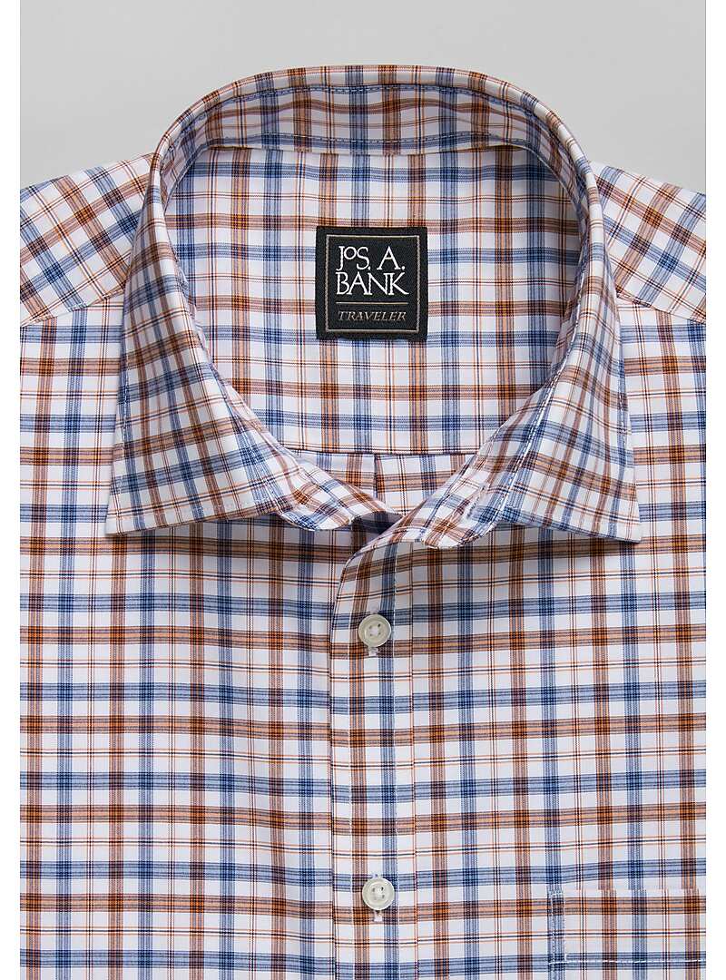 Traveler Collection Tailored Fit Spread Collar Plaid Sportshirt - Big & Tall#6LC5