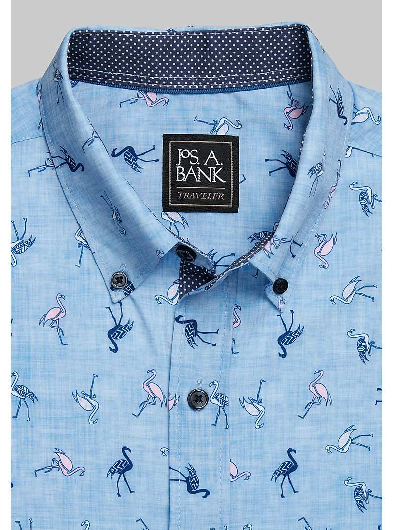 Traveler Collection Tailored Fit 4-Way Stretch Flamingo Print Short Sleeve Sportshirt - Big & Tall#6MR2