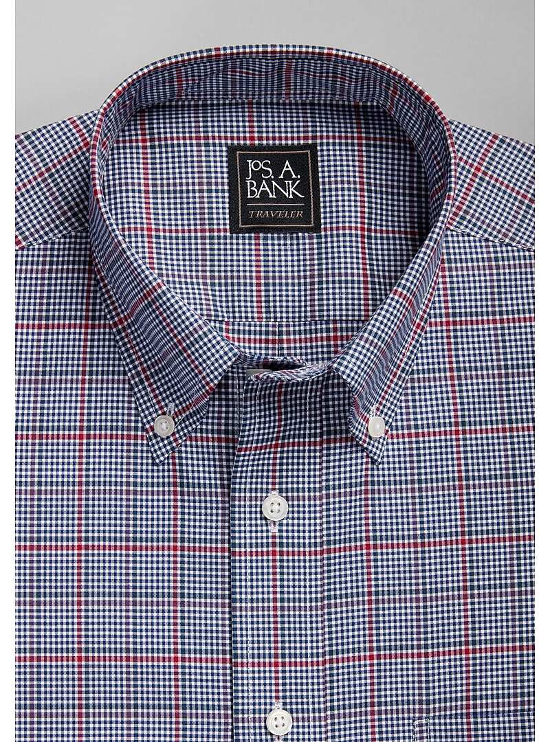 Jos. A. Bank Tailored Fit Button-Down Collar Mini Check Sportshirt - Big & Tall#6MKD