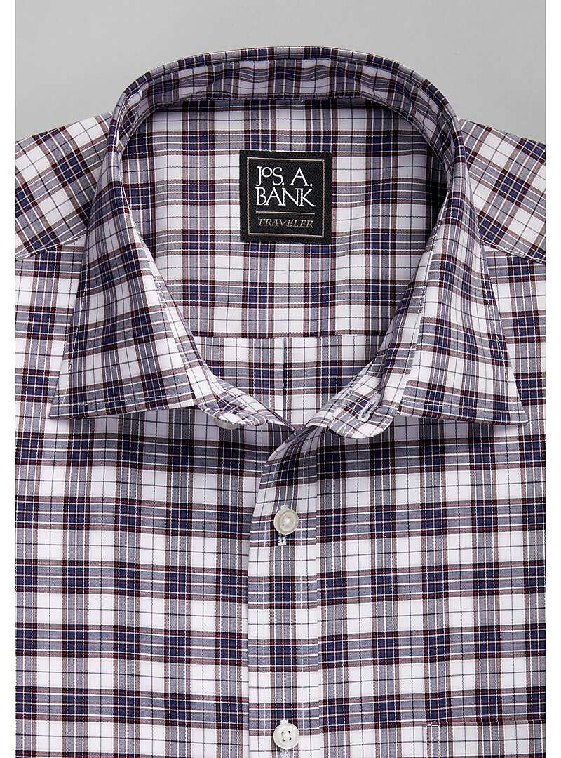 Jos. A. Bank Tailored Fit Spread Collar Plaid Sportshirt - Big & Tall#6MM5
