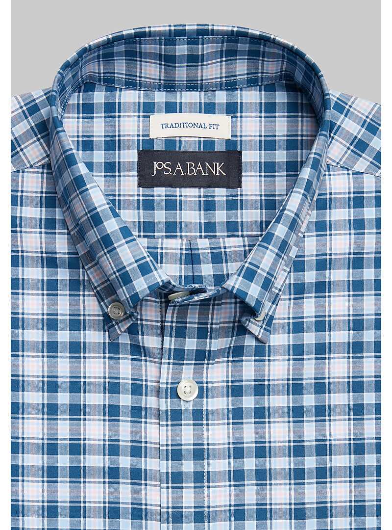 Jos. A. Bank Traditional Fit Plaid Short-Sleeve Sportshirt - Big & Tall#6MML