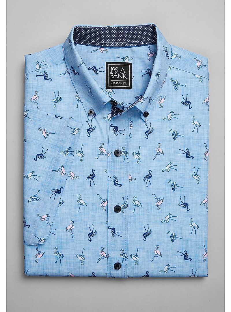 Traveler Collection Tailored Fit 4-Way Stretch Flamingo Print Short Sleeve Sportshirt - Big & Tall#6MR2