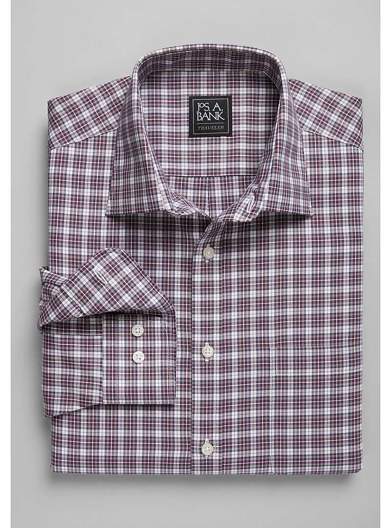 Traveler Collection Tailored Fit Spread Collar Plaid Sportshirt - Big & Tall#6M2V