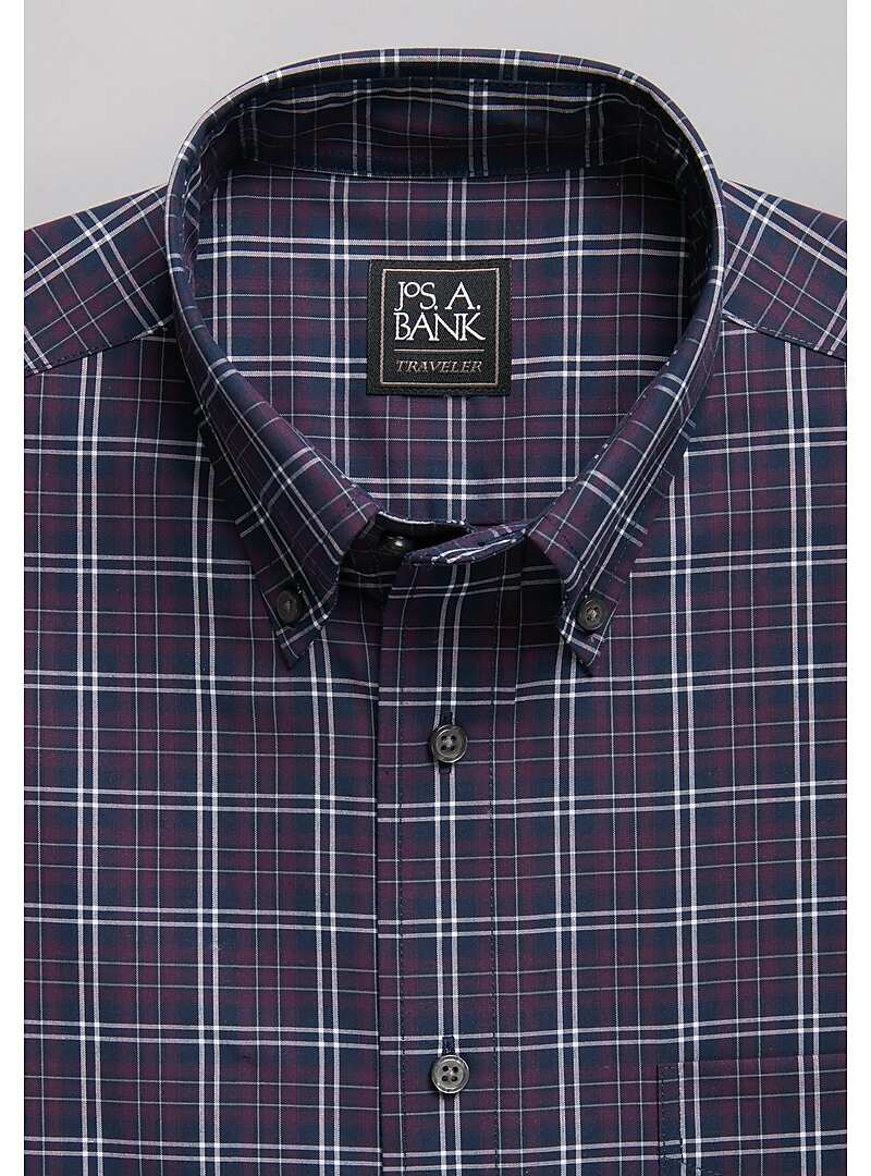Traveler Collection Tailored Fit Button-Down Collar Grid Sportshirt#6M3J