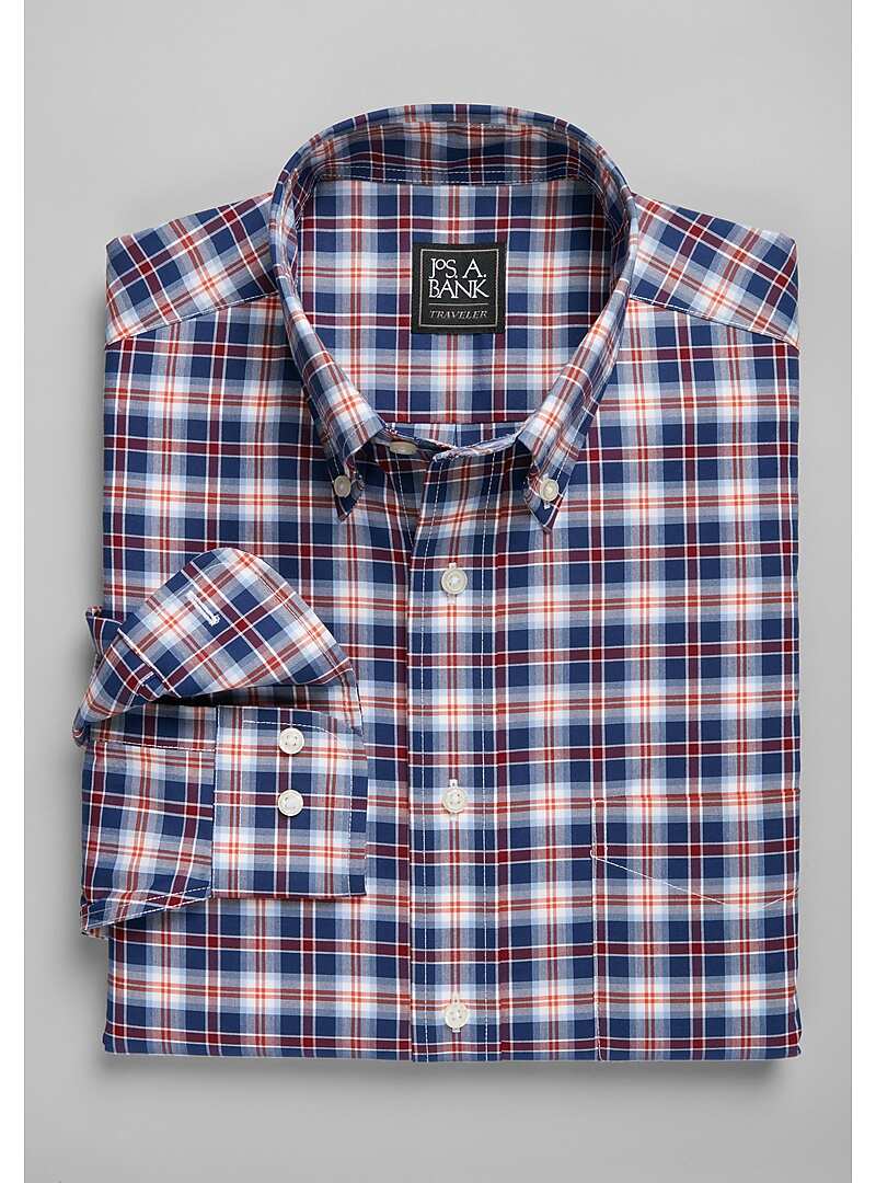 Traveler Collection Traditional Fit Button-Down Collar Plaid Sportshirt - Big & Tall#6LG7
