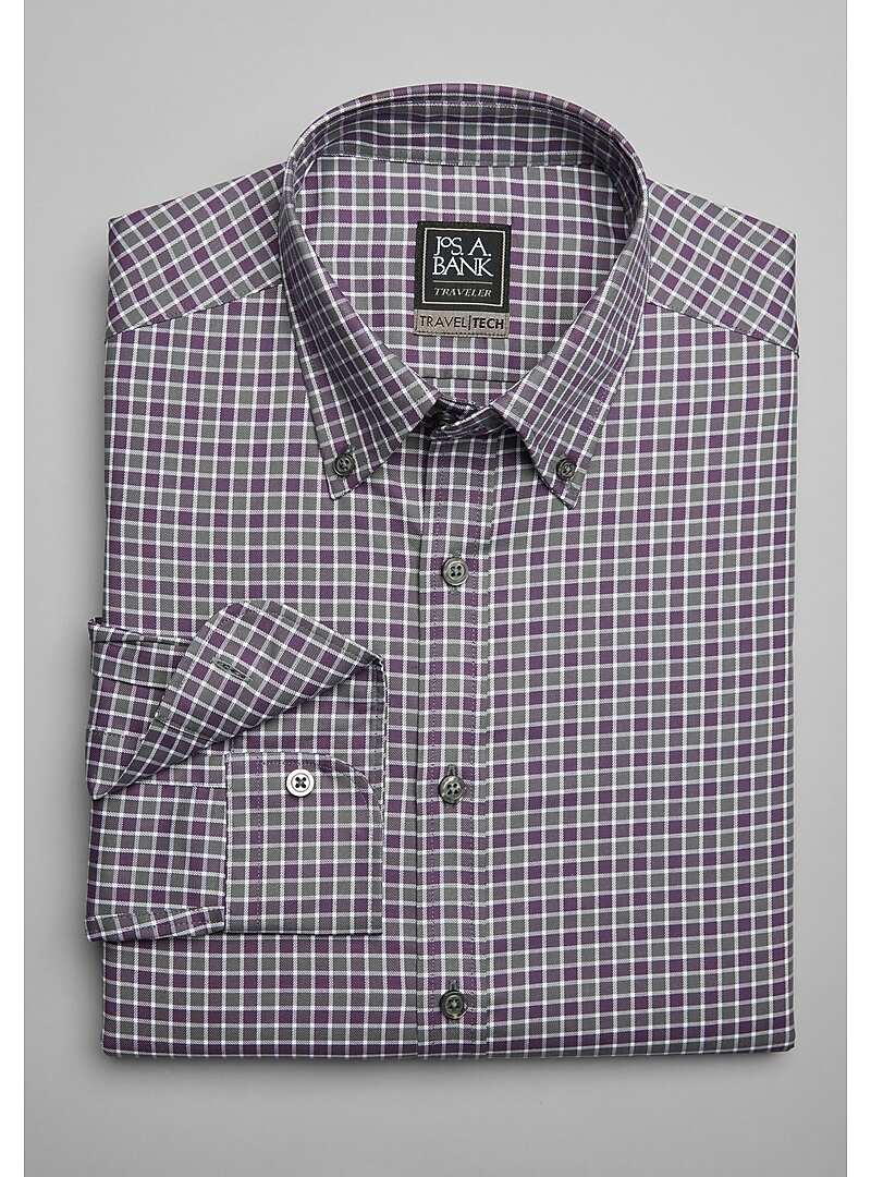 Travel Tech Tailored Fit Button-Down Collar Plaid Sportshirt - Big & Tall#6LZR
