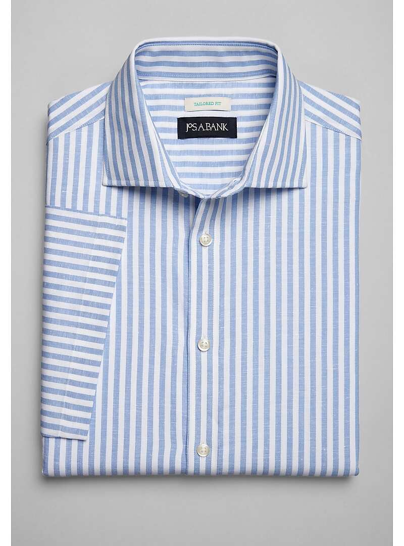 Jos. A. Bank Tailored Fit Stripe Short Sleeve Sportshirt - Big & Tall#6MP3