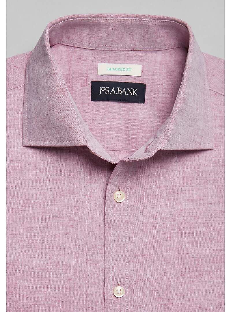 Jos. A. Bank Short Sleeve Tailored Fit Spread Collar Solid Sportshirt - Big & Tall#6MKX