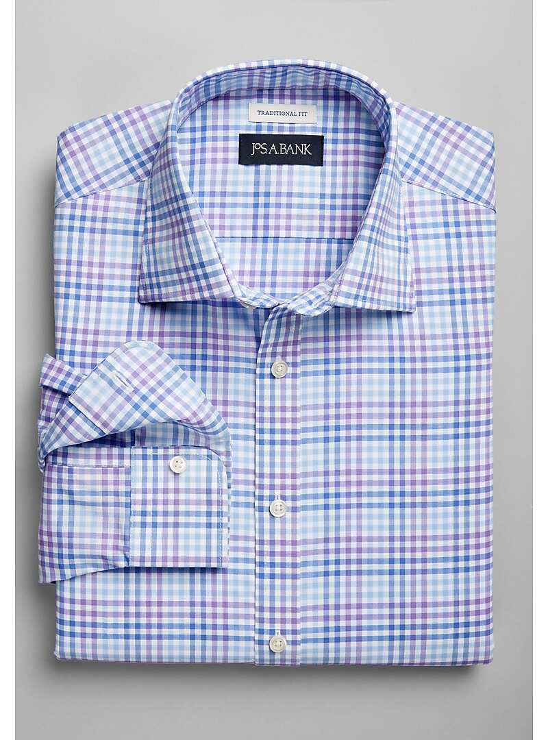 Jos. A. Bank Traditional Fit Spread Collar Tri-Color Check Sportshirt - Big & Tall#6MNF