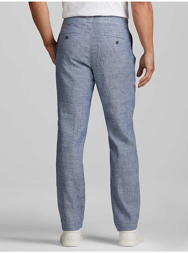 Reserve Collection Tailored Fit Flat Front Linen Blend Pants#21VV