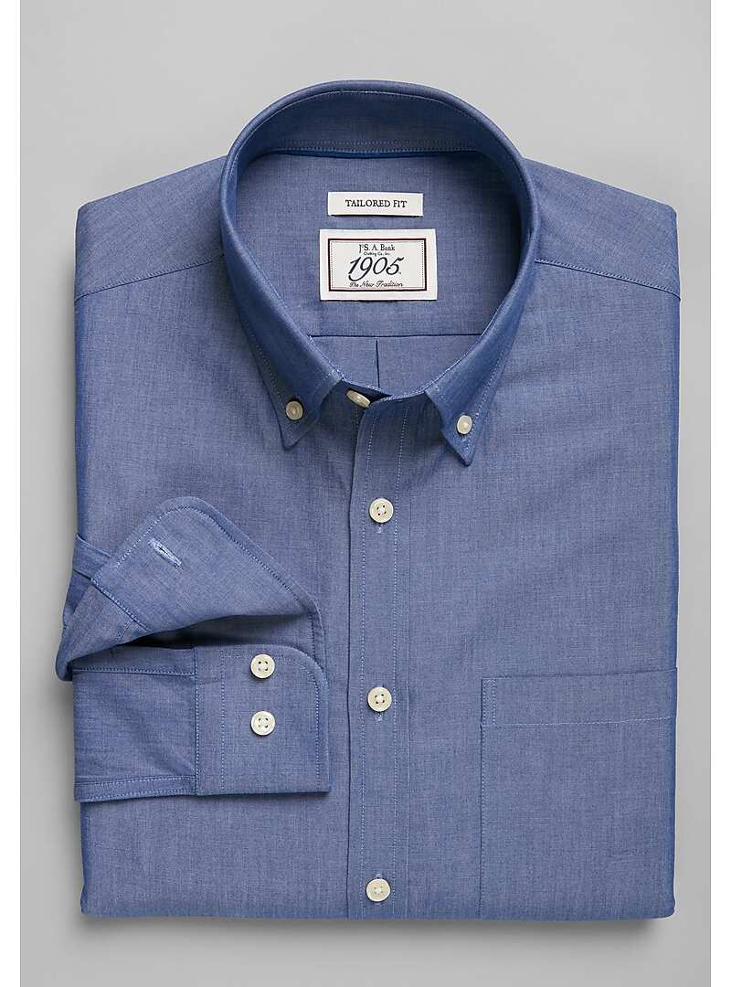 1905 Collection Tailored Fit Button-Down Collar Chambray Sportshirt - Big & Tall#6LWK