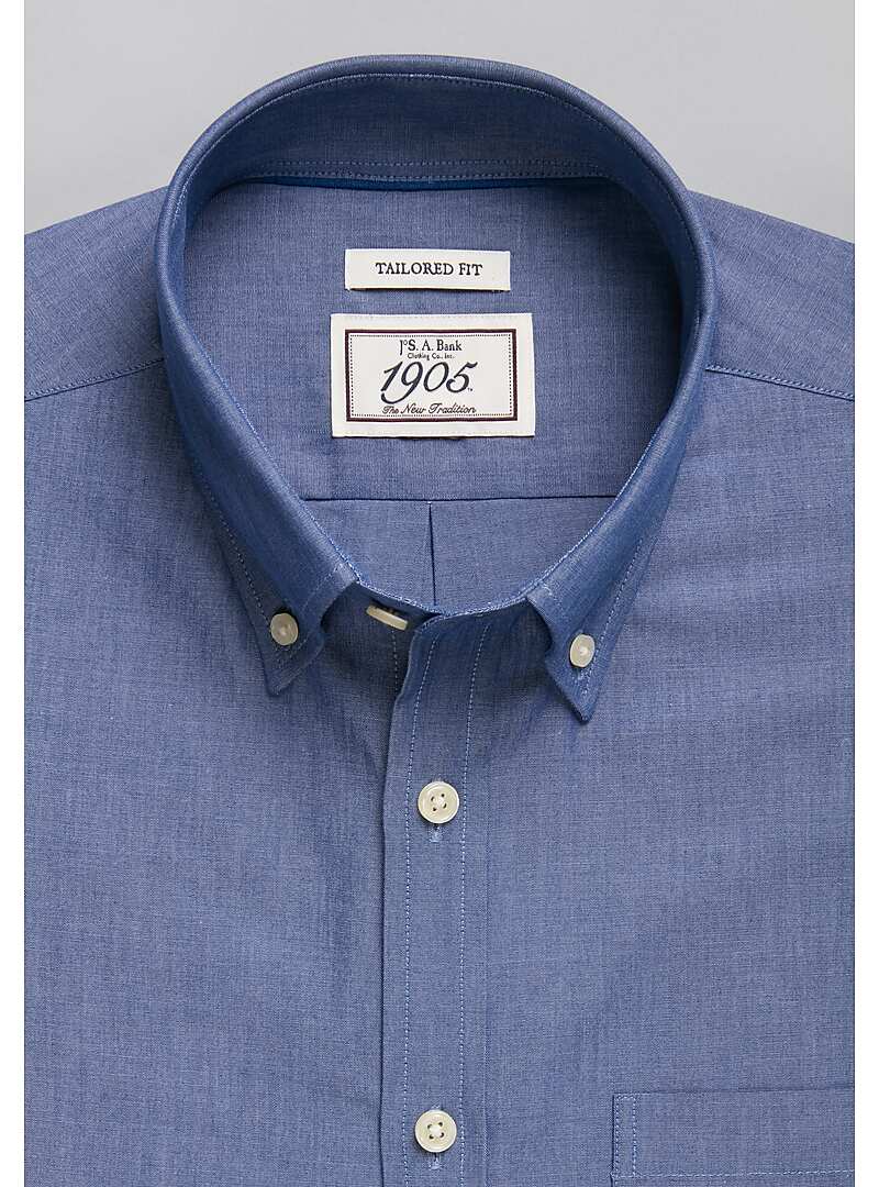 1905 Collection Tailored Fit Button-Down Collar Chambray Sportshirt - Big & Tall#6LWK
