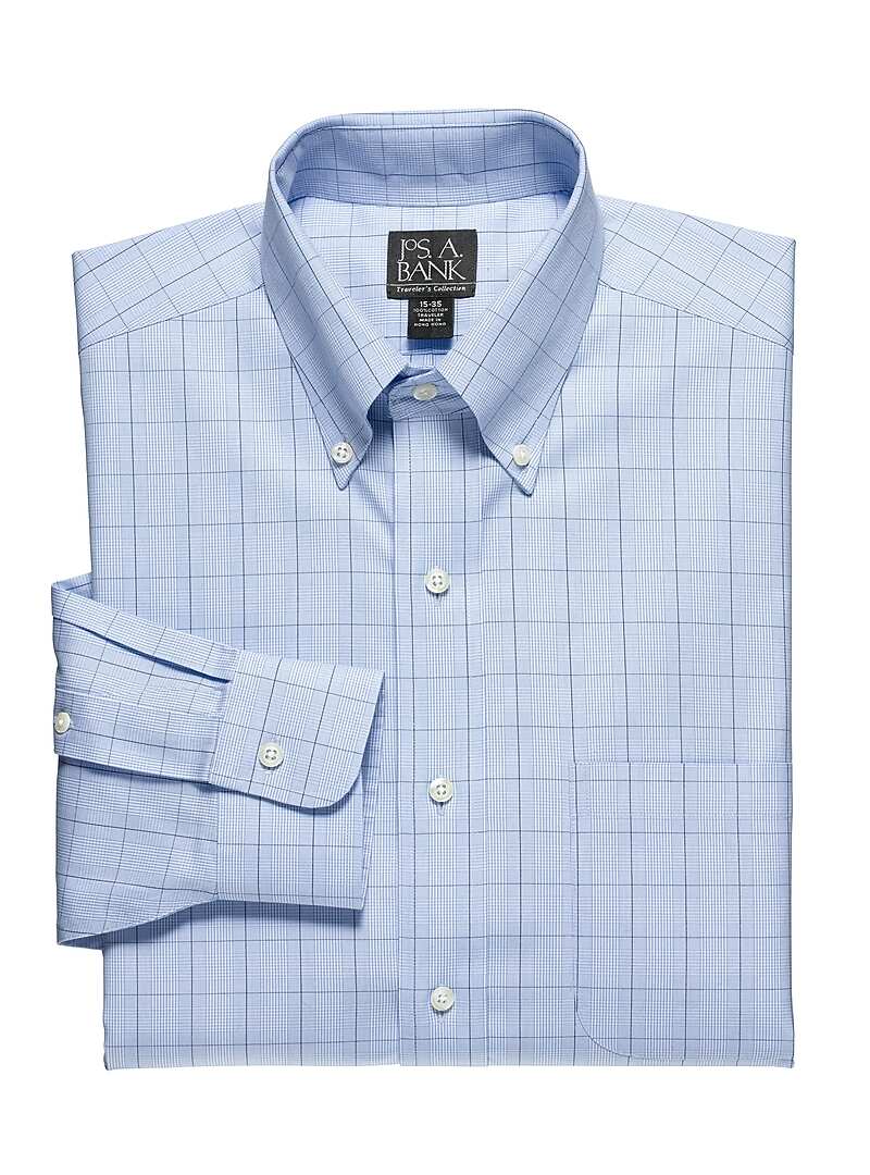 Traveler Collection Tailored Fit Button-Down Collar Windowpane Dress Shirt - Big & Tall#5C4V