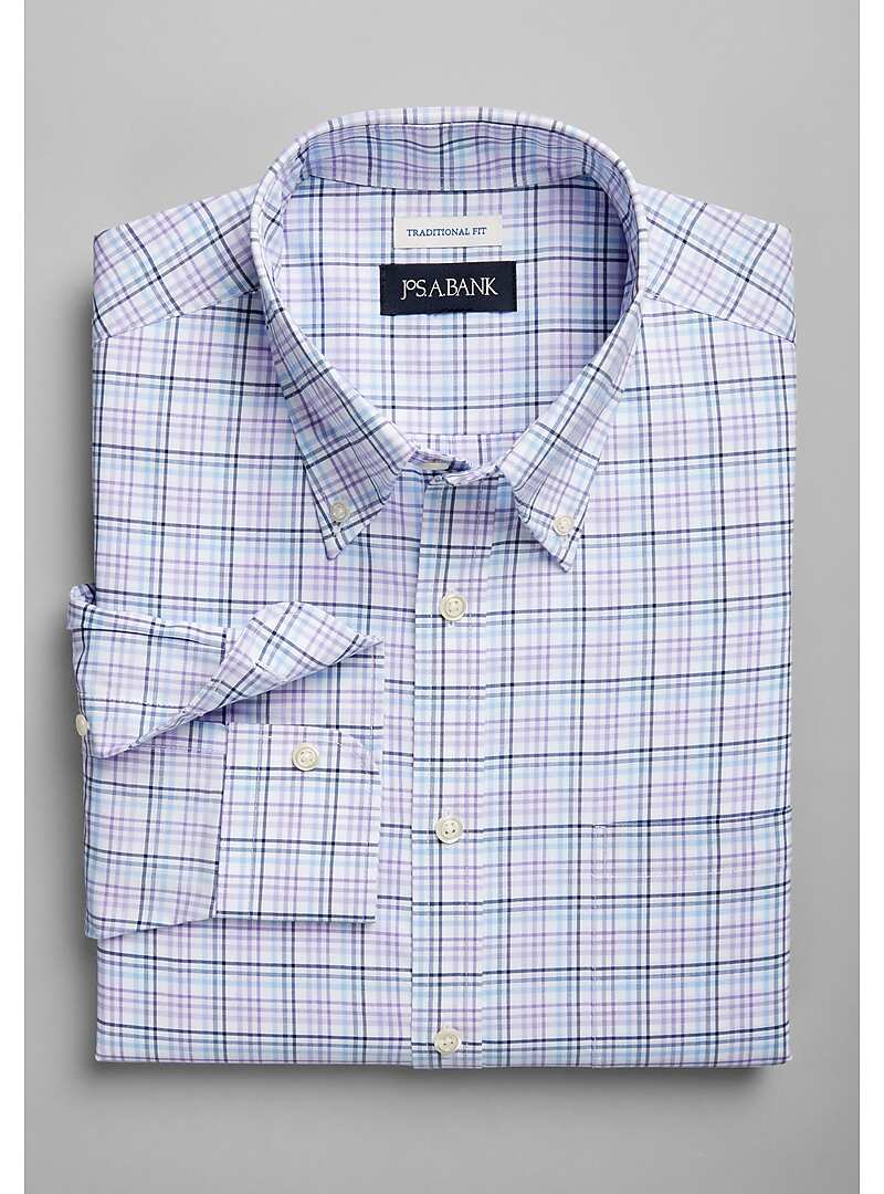 Jos. A. Bank Traditional Fit Button-Down Collar Tri-Color Check Sportshirt - Big & Tall#6MNH