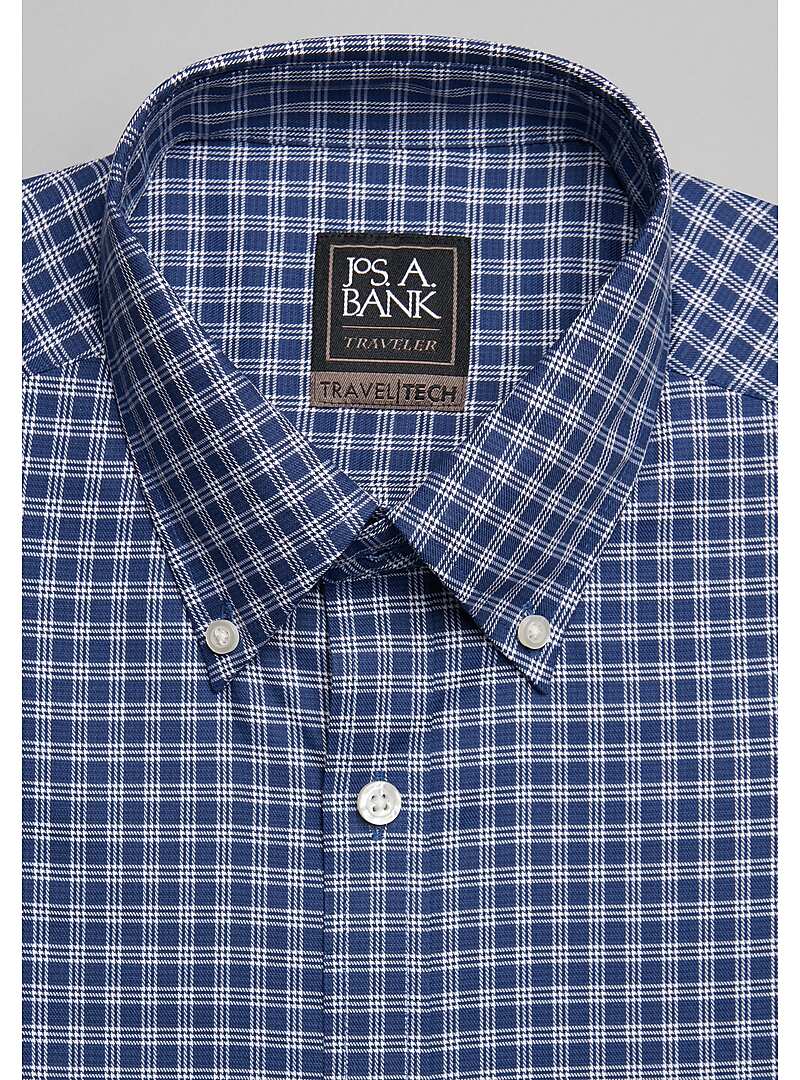 Travel Tech Tailored Fit Button-Down Collar Plaid Sportshirt - Big & Tall#6M5V