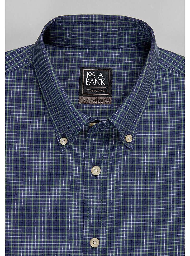 Travel Tech Sportshirt Slim Fit Spread Collar Plaid Sportshirt#6M5R