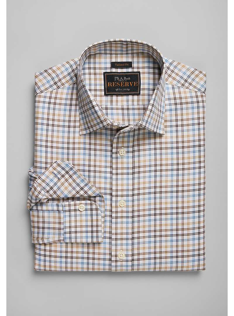 Reserve Collection Tailored Fit Spread Collar Twill Check Sportshirt - Big & Tall#6LXE