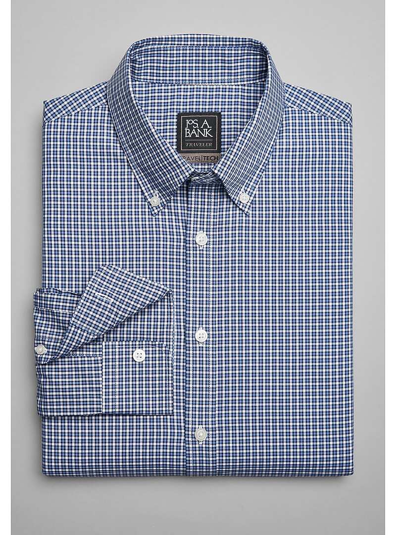 Travel Tech Slim Fit Check Sportshirt - Big & Tall#6M5P