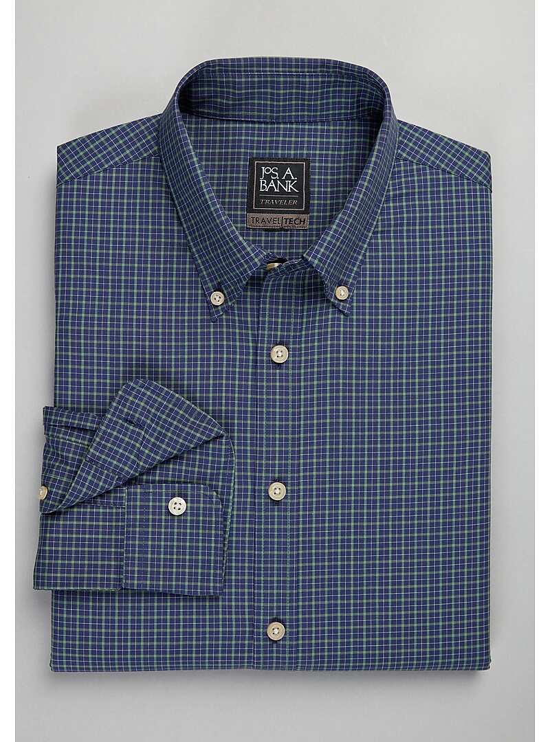 Travel Tech Sportshirt Slim Fit Spread Collar Plaid Sportshirt#6M5R