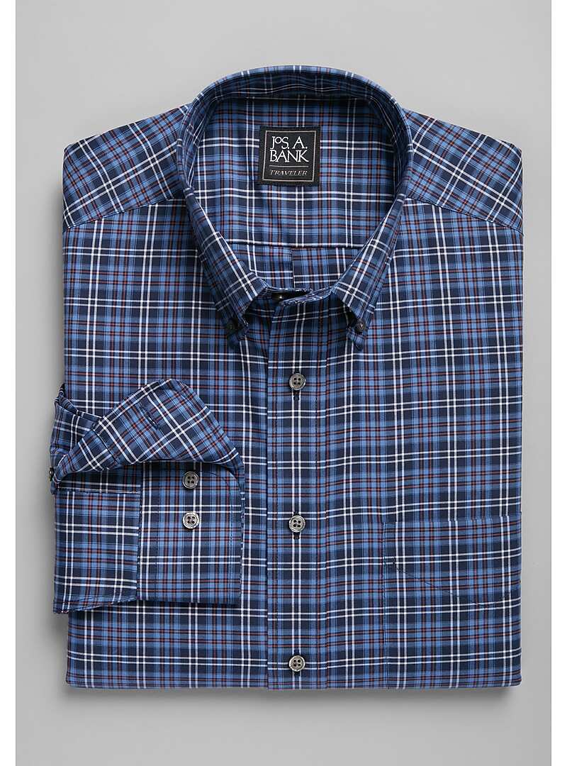 Traveler Collection Tailored Fit Button-Down Collar Plaid Sportshirt - Big & Tall#6LC3