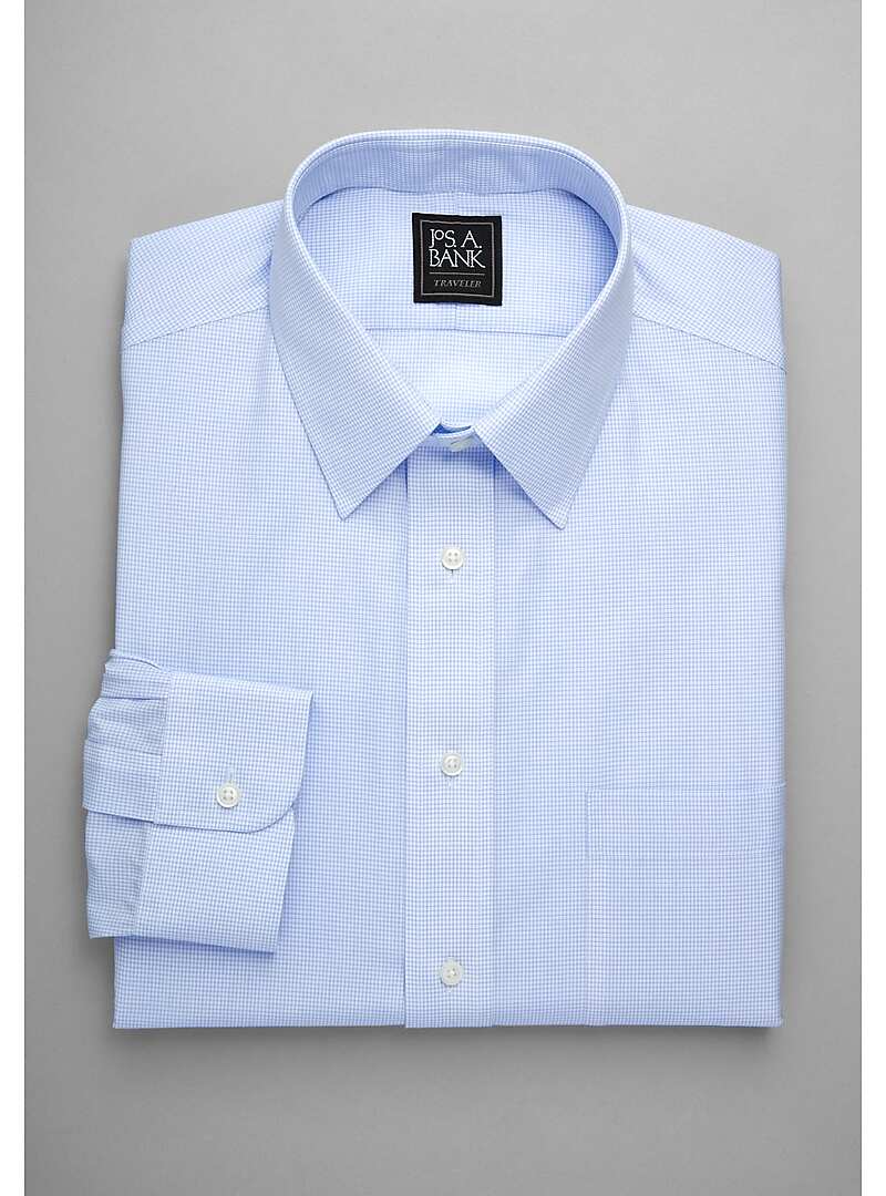 Traveler Collection Traditional Fit Point Collar Small Check Dress Shirt#5J6G